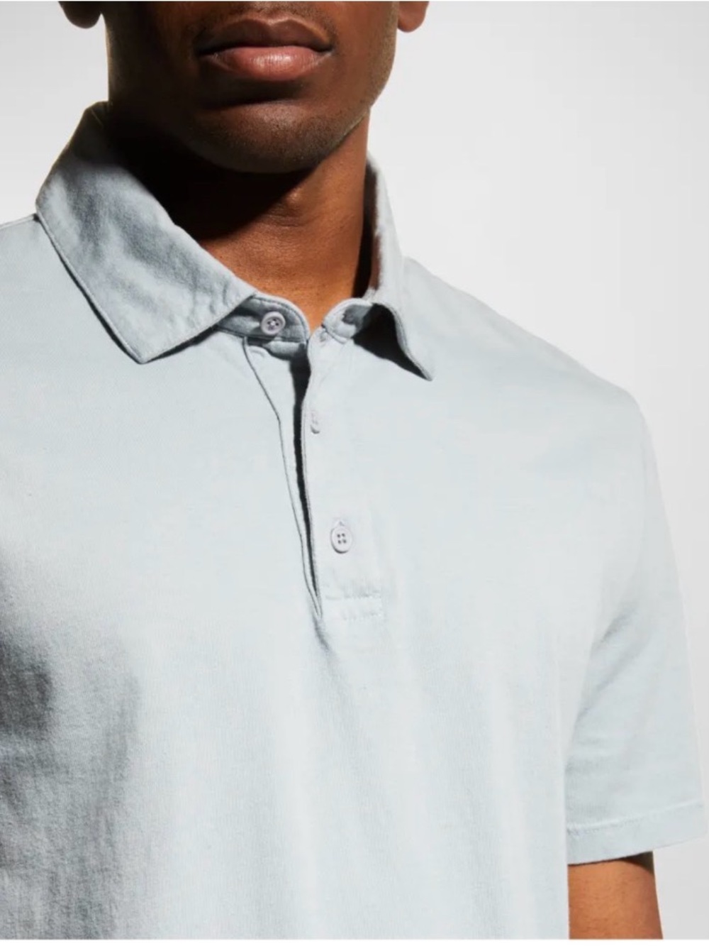 Theory Button Polo Atlas Pique 2 Men's Light Blue Designer Shirt Made‎ in Peru M